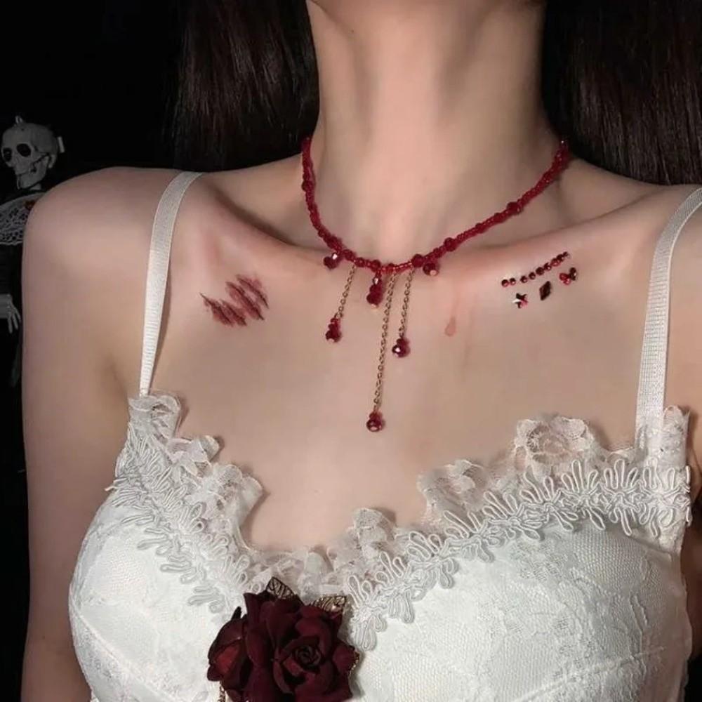 Collar de Gota de Sangre Roja Gótico Halloween Gargantilla Punk Cadena para Clavícula Halloween Fiesta