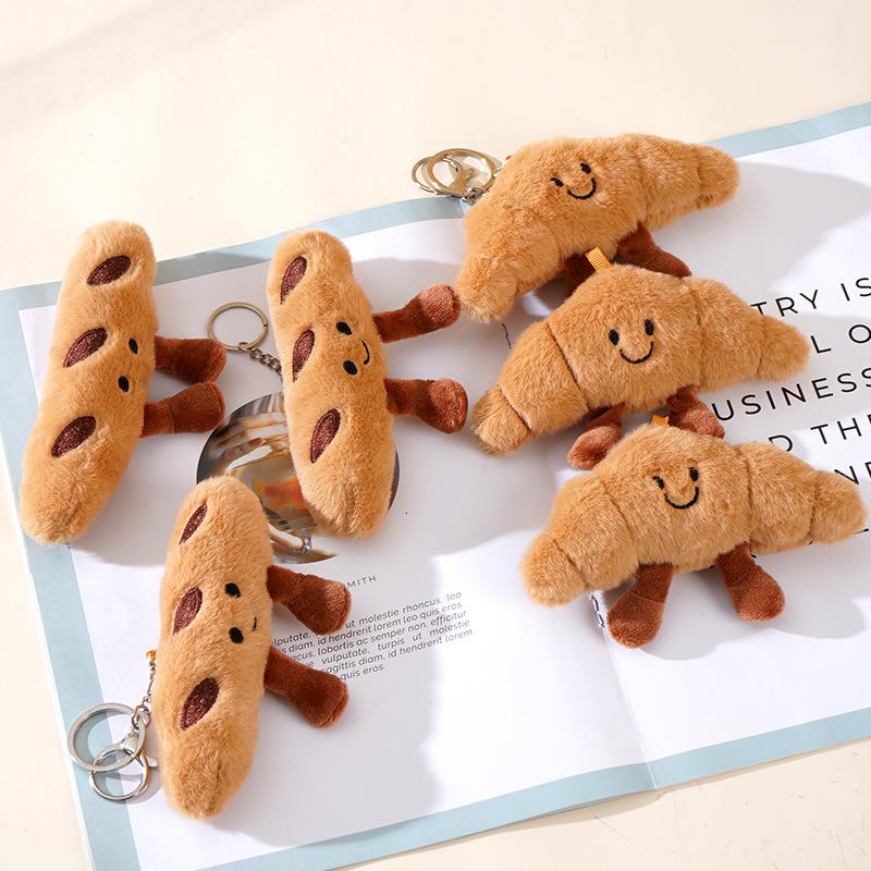 Cute French Baguette and Croissant Plush Keychain Food Series Doll Dessert Toy Bread Car Keychain Hanging Ornament