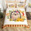 Lovely Hedgehog Duvet Cover Teens Full Runing Animals Bedding Set Modern Field Path Soft Cute Hedgehog Printed 3pcs Bedding Set