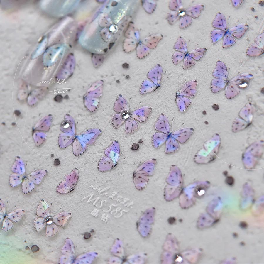 Enchanting Purple Butterfly 5D Nail Art Sticker Shiny Flower Petals Bowknot Animals Insects Adhesive Decoration Manicure Decal