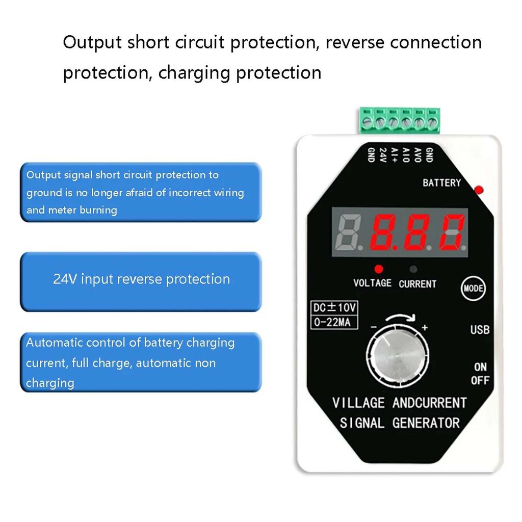 Signal Generator 0-4-20mA Voltage Current 0-10V/0-5V/0-3V/0-1V Output Checker Tester Monitor with Rechargeable Li Battery