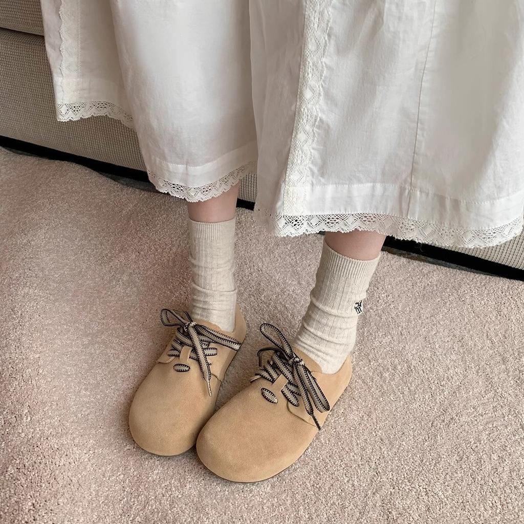 [sheii Su Yinyin] Soft Bread~ Waterproof and Anti-fouling Large Round Head Lace-up Casual Thick-soled Boken Shoes Women's Single Shoes
