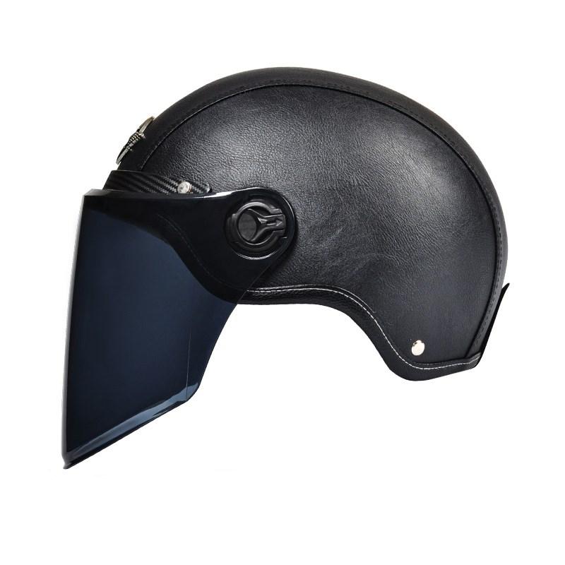 AD Retro Motorcycle Helmets with Harley Visor Leather Helmet for Man Electric Motorbike Vintage Protected Motor Safety Cap