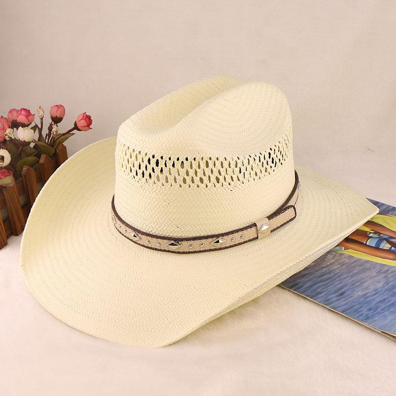 Stiff Five-Point Papyrus Knight Hat Western Panama Cowboy Hat Spring Summer Men'S Sun Hat