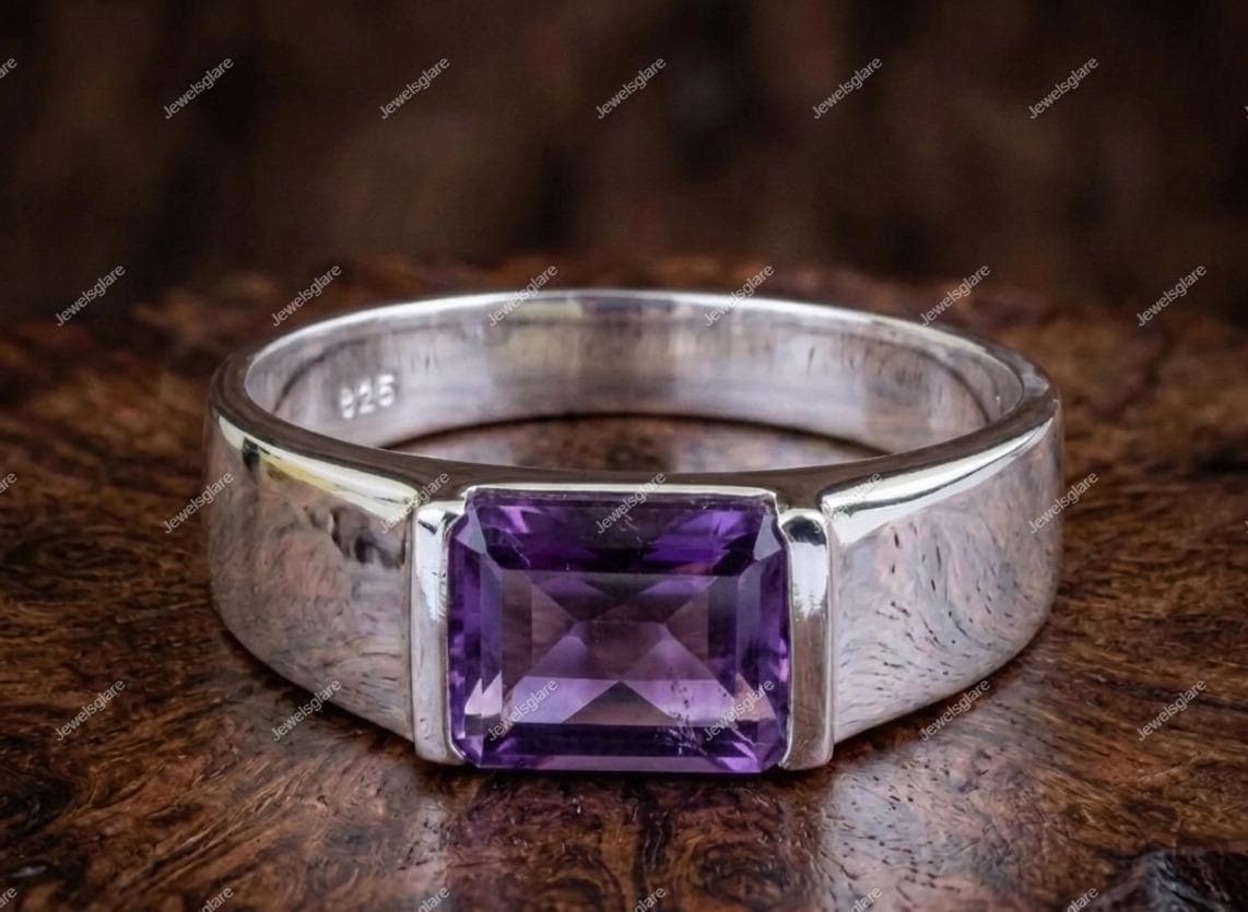 Dabīga violeta ametista vīriešu gredzens, 14k