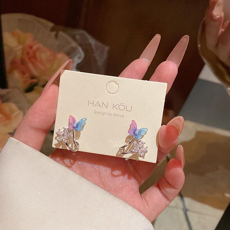 2026 Exquisite Butterfly Zircon Flower Earrings for Women Girls New Trendy Sweet Cute Stud Earrings Daily Wearing Jewelry Gifts