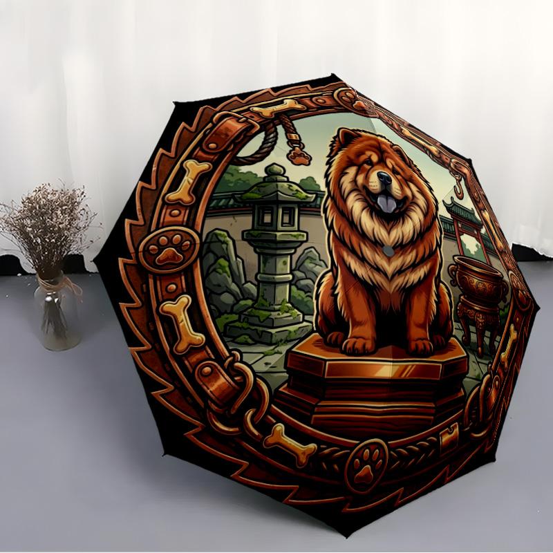 Chow Chow Japanese Garden Pattern Umbrella, Portable and Foldable Design, 8 Ribs, a Casual Accessory for Halloween, Christmas, and Birthday Gifts.