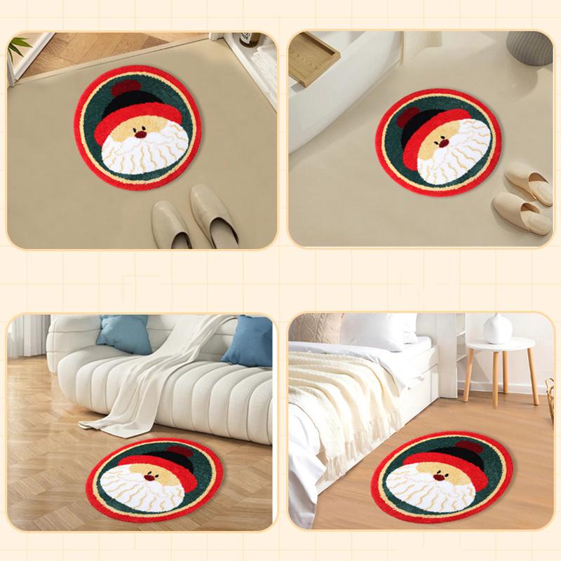 Christmas Living Room Decoration Rug Christmas Tree Elk Snowman Round Rugs Bedroom Household Floor Mats Washable Leisure Carpet