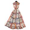 This Women's Vacation Style Elegant Sleeveless Waist-cinching Printed Pleated Dress Is A Fashionable and Slimming Dress