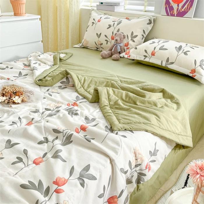 Cotton Air-Conditioning Quilt Cover for Children and Adults, Soft Flower, Double Printed, Washable Bed, Home Use, New