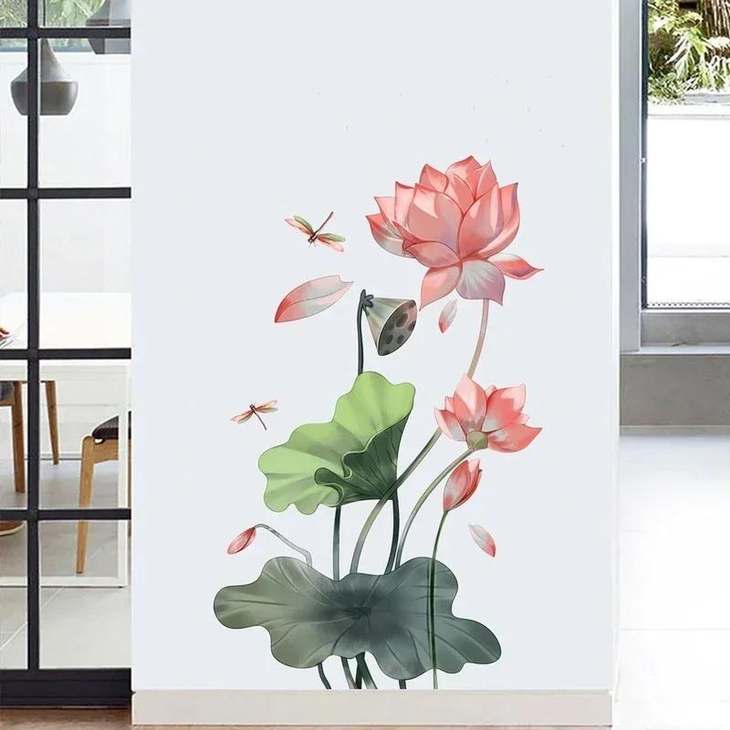 Kreative Lotus Libelle Wandaufkleber Wohnzimmer Hintergrund Schlafzimmer Dekoration Tapete Hausdekoration Chinesischer Stil Kunst Aufkleber