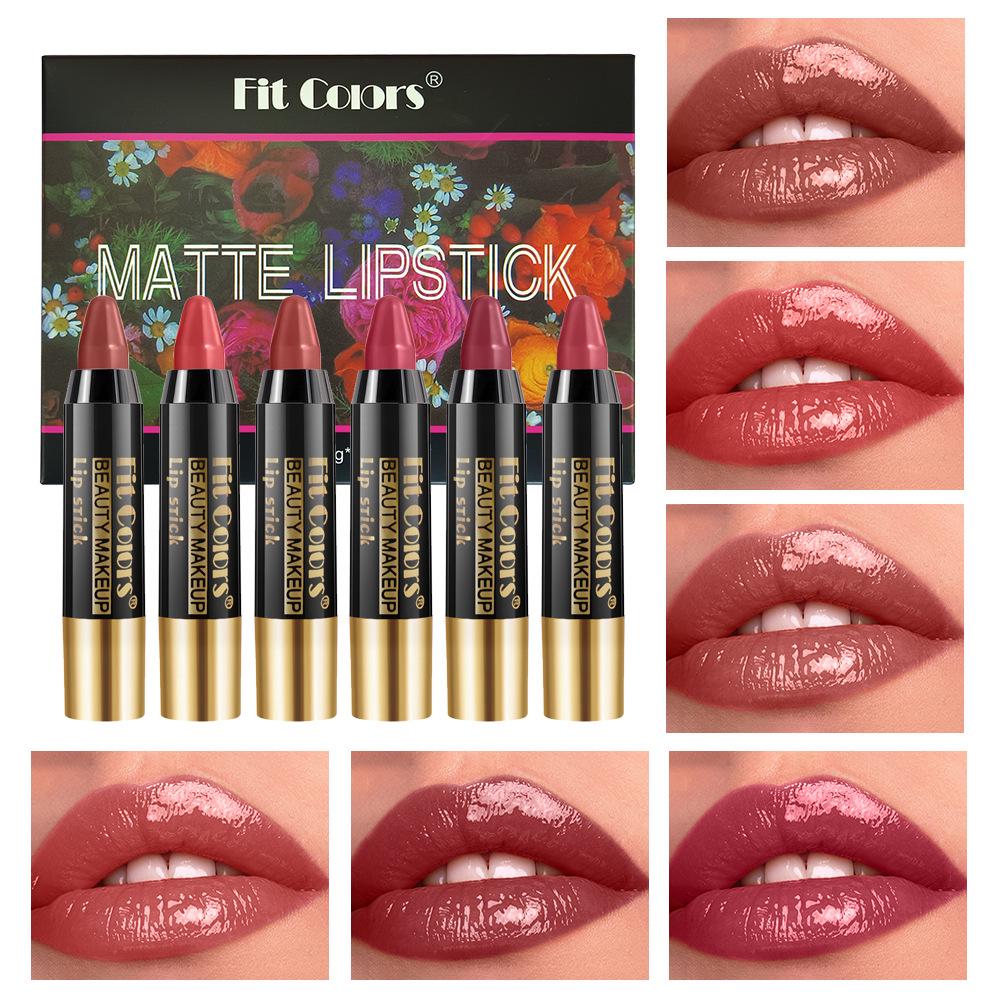 

Fit Colors 6-Piece Velvet Glossy Waterproof Crayon Lipstick Set 2g each, 6 pcs