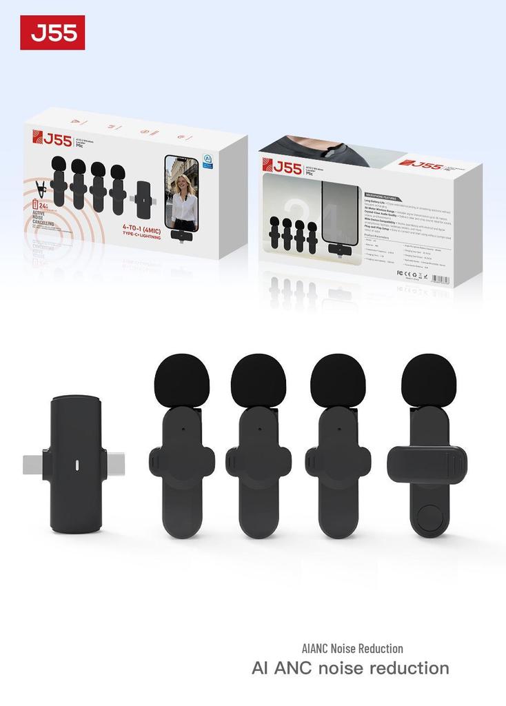 Q8 Wireless Lavalier Microphone Set: Clip-on Mic for Mobile Live Streaming with Sound Knob and One-to-Two Mic Feature.