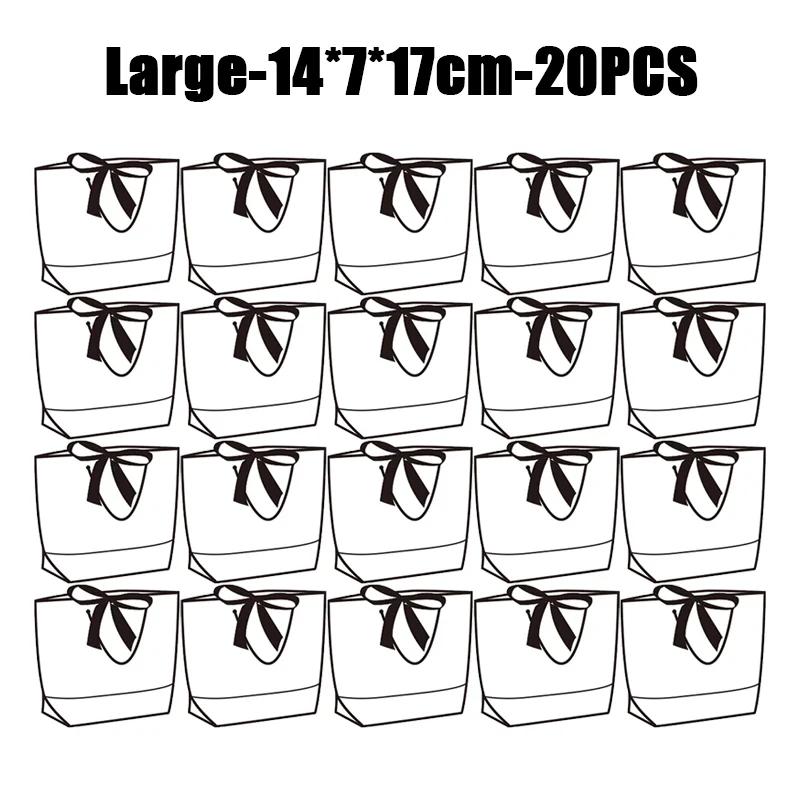 50pcs Ribbon Bow White Paper Tote Gift Bags with Handles Shopping Party Wedding Party Birthday Retail Bags