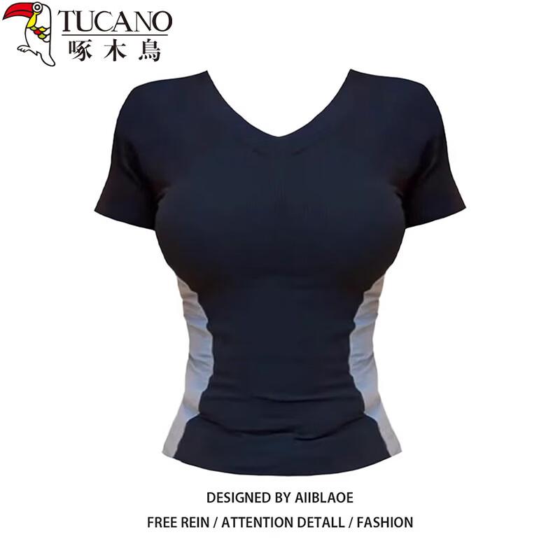 Woodpecker Women s V-Neck Color Block Slim Fit Short Sleeve T-Shirt M