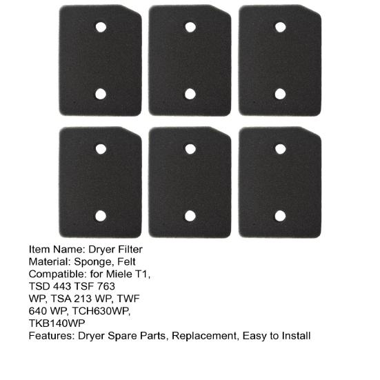 6 ks Náhradní filtr sušičky pro Miele T1 Sušičku s tepelným čerpadlem 9164761 Pěnový filtr na prach Profesionální náhradní díly a příslušenství pro sušičku