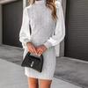Women's High Neck Ribbed Knit Long Sleeve Bodycon Mini Dress