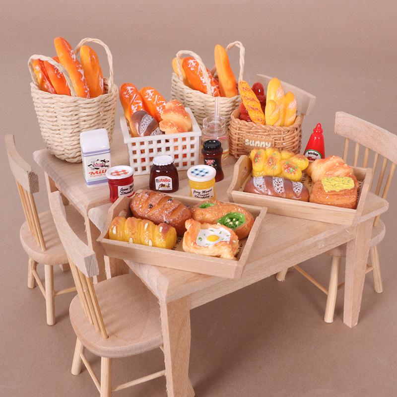 Dollhouse Miniature Resin Food Set: Strawberry Jam, Bread Basket, DIY Kit