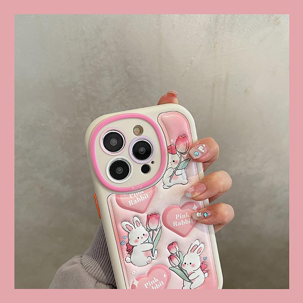 Cute Rabbit Lovely Bunny Shockproof Bumper Phone Case For Iphone 14 Pro Max 11 12 13 Pro Max Cartoon Flower Soft Back Cover Case