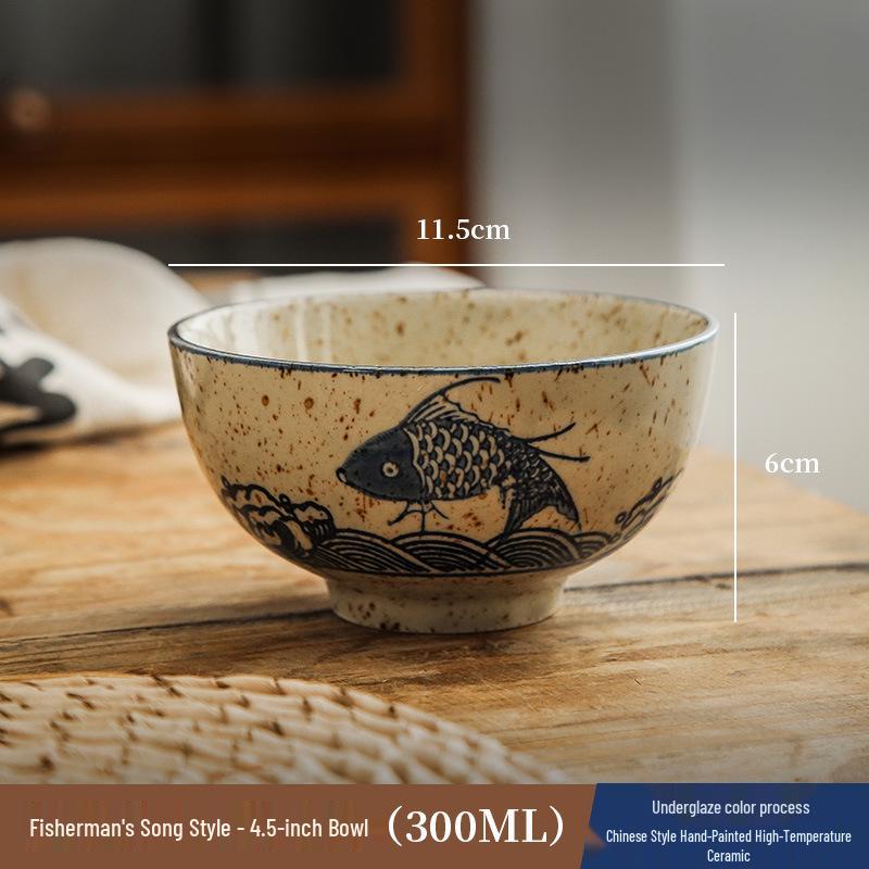 Unterglasur Keramik Reis- & Suppenschüssel Set mit Essstäbchen - Chinesischer Nationalstil Geschirr für Zuhause & Restaurants