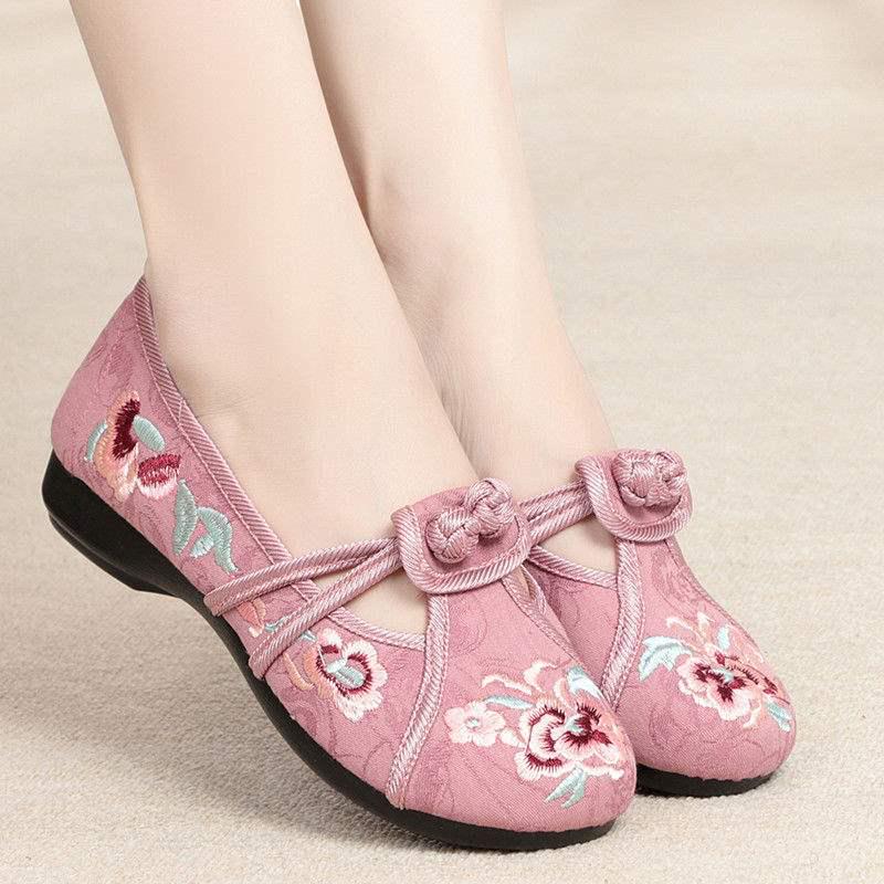 Dames Hanfu Geborduurde Etnische Zachte Zool Ronde Neus Antislip Stoffen Schoenen