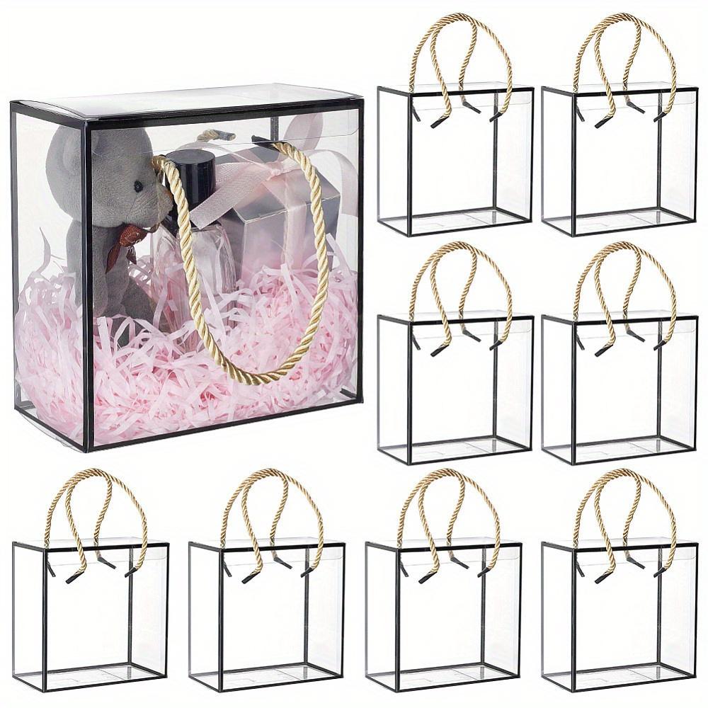 6pcs Clear PVC Plastic Gift Box with Polyester Cord Rectangle Transparent Gift Box with Black Edge