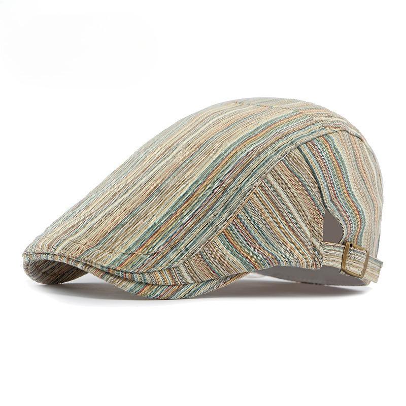 Vintage Ethnic Striped Beret for Men Women British Style Flat Cap Spring Summer Casual Newsboy Hat Adjustable Peaked Cap