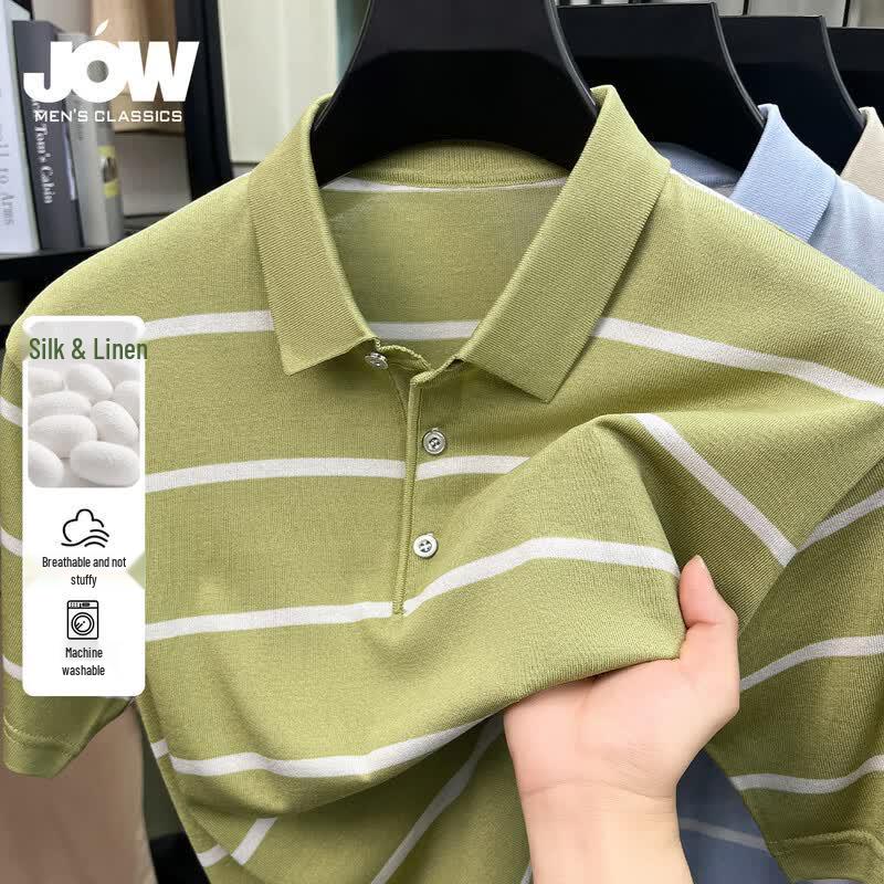 JOW Men s Silk Blend Striped Polo T-Shirt 3XL
