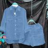 2 stks/set Dames Shirt Shorts Set Effen Kleur Losse Lange Mouwen Elastische Taille Single-breasted Opgezette Zakken Onregelmatige Zoom Revers Casual