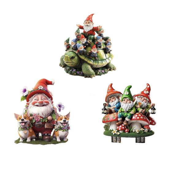 Gnome Family On Turtle Garden Stake Outdoor Acrylic Gnome Turtle Figurine with Stake for Lawn Patio Balcony Yard Decor