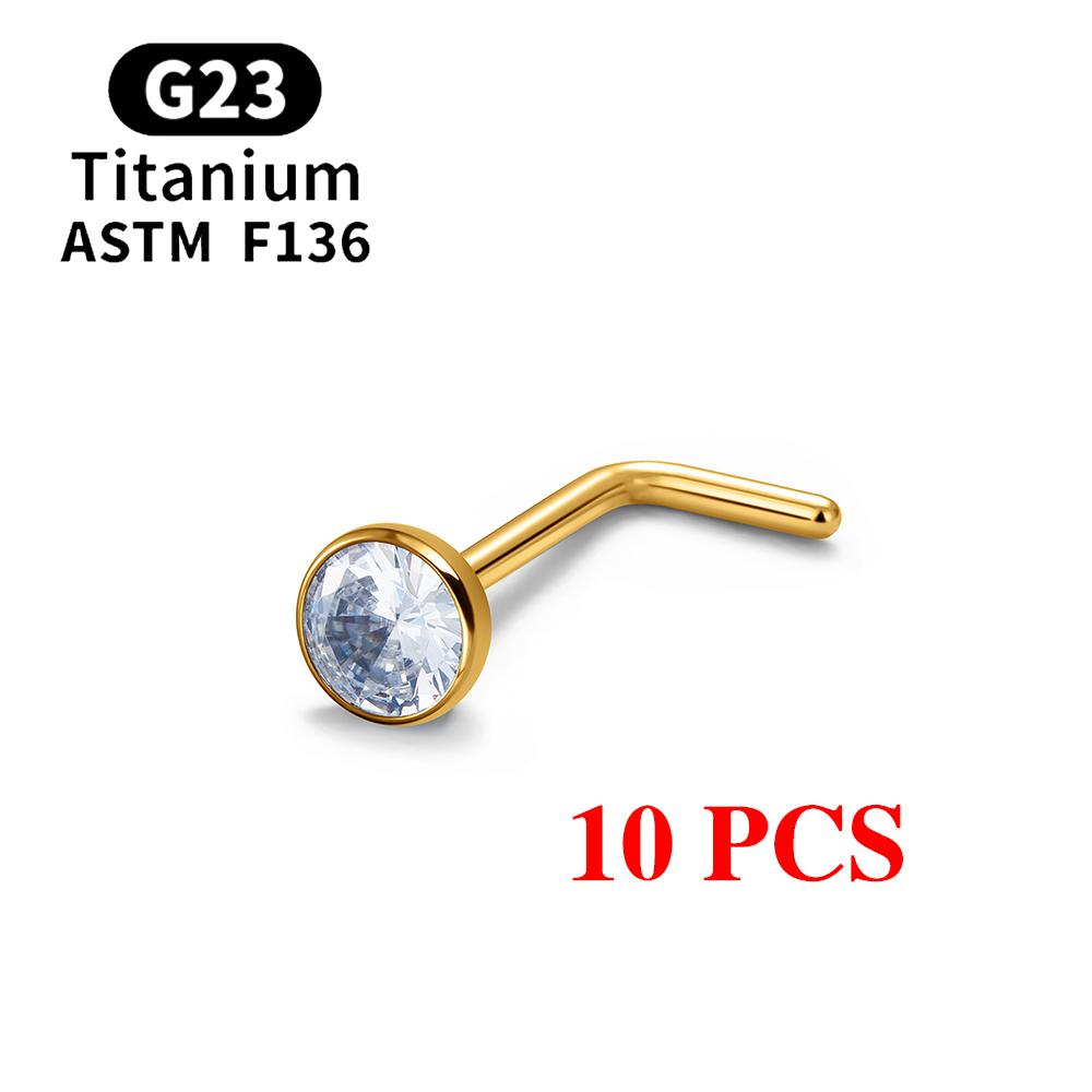 1/10PCS ASTM F136 G23 Titanium Piercing Nose Stud 20G L-Shape Nariz Studs With Zircon 2-3mm Nose Rings Nostril Piercing Jewelry