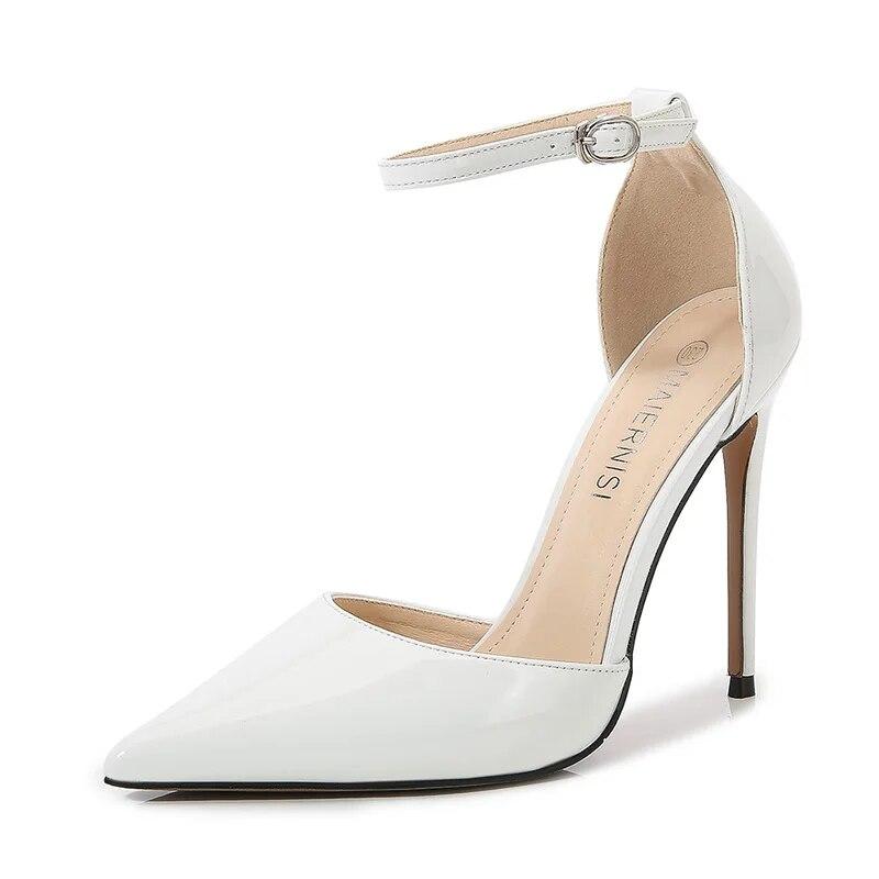 Women OL Sexy 12cm Point Toe Heels Ladies Stiletto Shoes Pointed Toe Shimmer Sexy Buckle 12cm Heel WZ