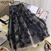 Women Spring Autumn Boho Lace Crochet Skirt Stretch High Waist Women Embroidery A-Line Skirt Women Beach Pleated Skirt