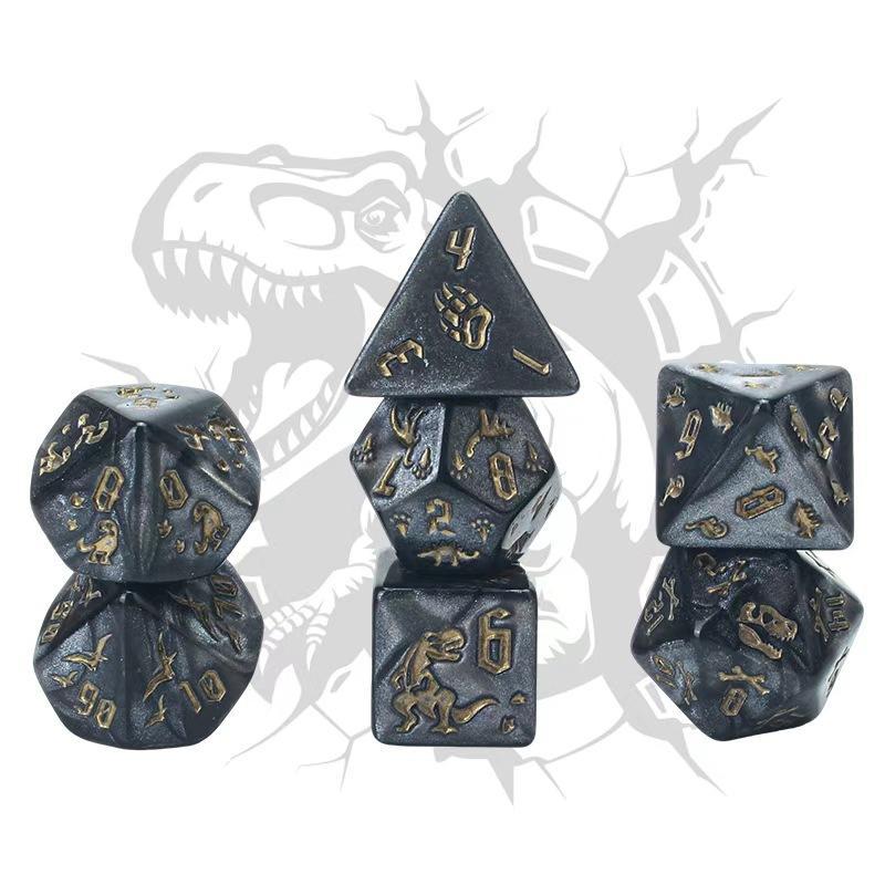 Dinosaur Engraved Dice 7Pcs Set Transparent Clear Numbered Dice for Tabletop RPG Board Game Home Gatherings A9