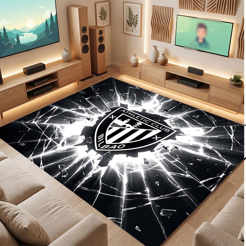 Athletic Bilbao Football Print Crystal Velvet Rug, Comfortable Water Absorbent Non Slip Indoor Floor Carpet