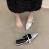 Fashion Hot Selling 2025 Summer New Elegant Solid Color Sexy Pointy Crystal Buckle Decorative Party Low Heel Slippers Zapatillas Mujer