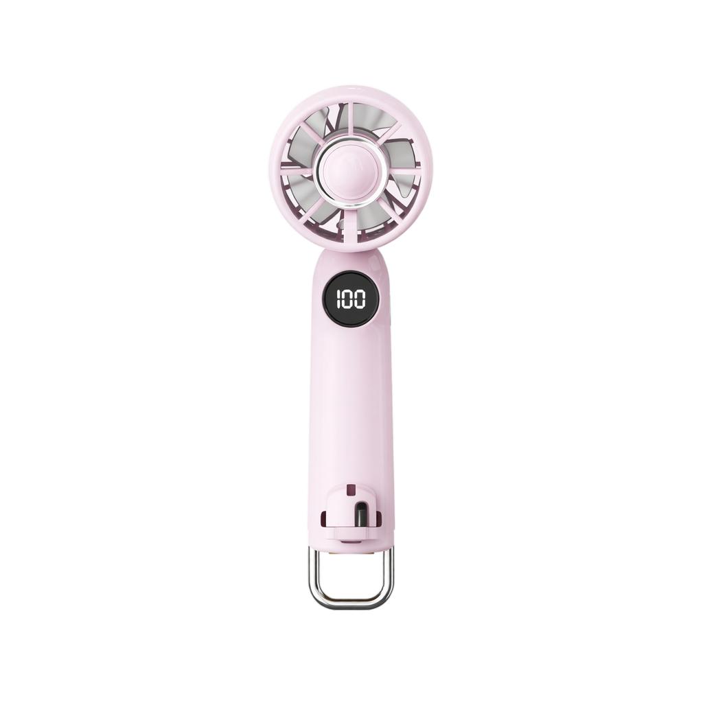 Portable Mini Handheld Fan with Digital Display Rechargeable Battery Operated Five Speed Settings Compact Design Long Lasting 3 To 6 Hours Runtime