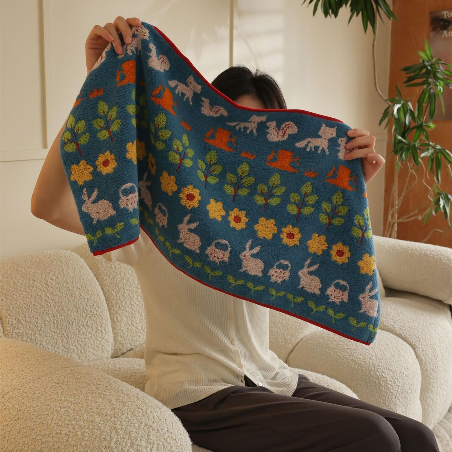 

Мягкое хлопковое полотенце для лица Animal Forest для детей, впитывающее банное полотенце, удобное хлопковое домашнее полотенце, пляжные полотенца 35x34cm 2pcs синий