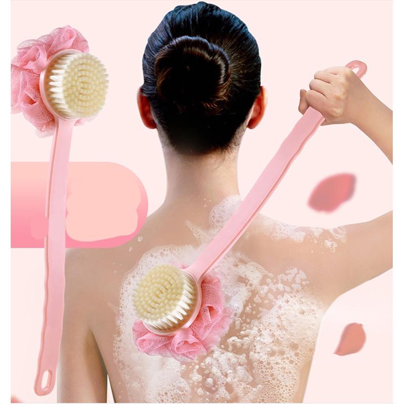 2In1 Bath Brush With Bath Ball And Bristle Body Exfoliating Scrubber Long Handle Body Back Massage Shower SPA Foam Cleaning Tool