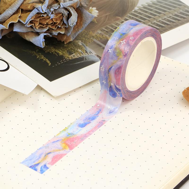2023 NEW 1X 10M Decor Colorful Galaxy Cloud Silver Stars Washi Tape Set for Scrapbooking Planner Masking Tape papelería kawaii
