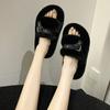 Internet celebrity large size fluffy slippers women's outer wear 2025 new autumn and winter niche design sense fashion home flat bottom cotton