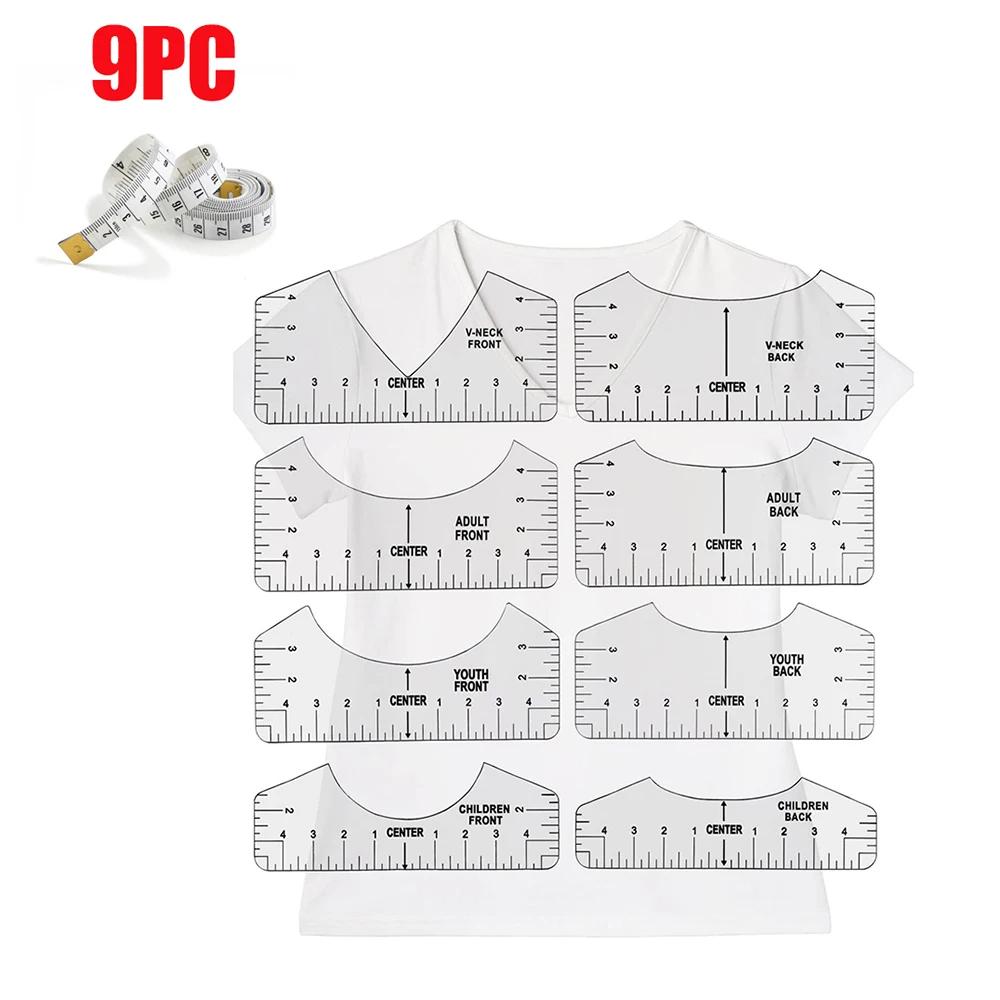 

9Pcs/Set T-Shirt Rulers to Center Designs Tshirt Ruler Guide With Size Chart for Adult Youth Toddler Sewing Measurement tools
