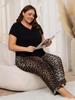 Women's Plus Size Spring/Summer Pajamas - Short Sleeve Top & Long Pants Homewear