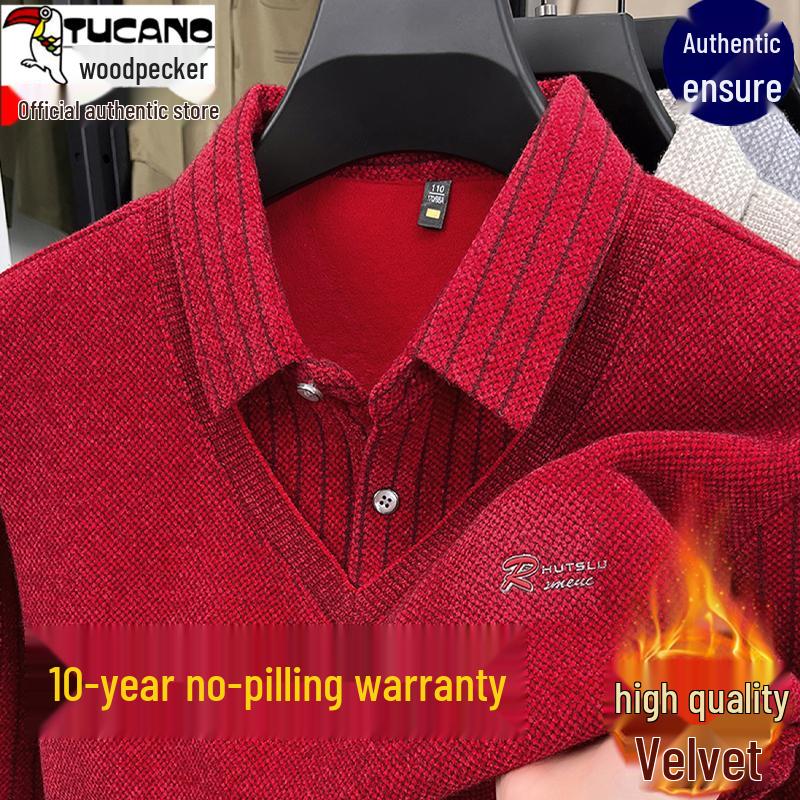 Woodpecker Men's Winter Fleece-Lined Turtleneck Sweater - Thick, Warm Knit for Middle-Aged Dads