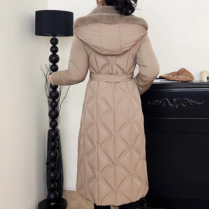 Plus Size L-7XL Fashion Winter Coat Female Long Parkas Faux Fur Hooded Loose Thick Women's Jackets With Belt