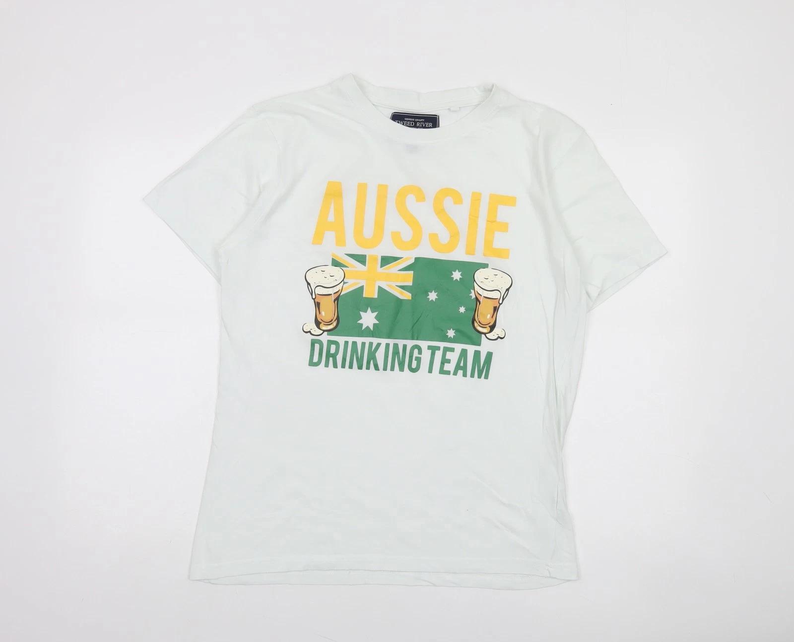 Tweed River Men s White M Aussie Drinking Team Graphic Cotton T-Shirt 4XL