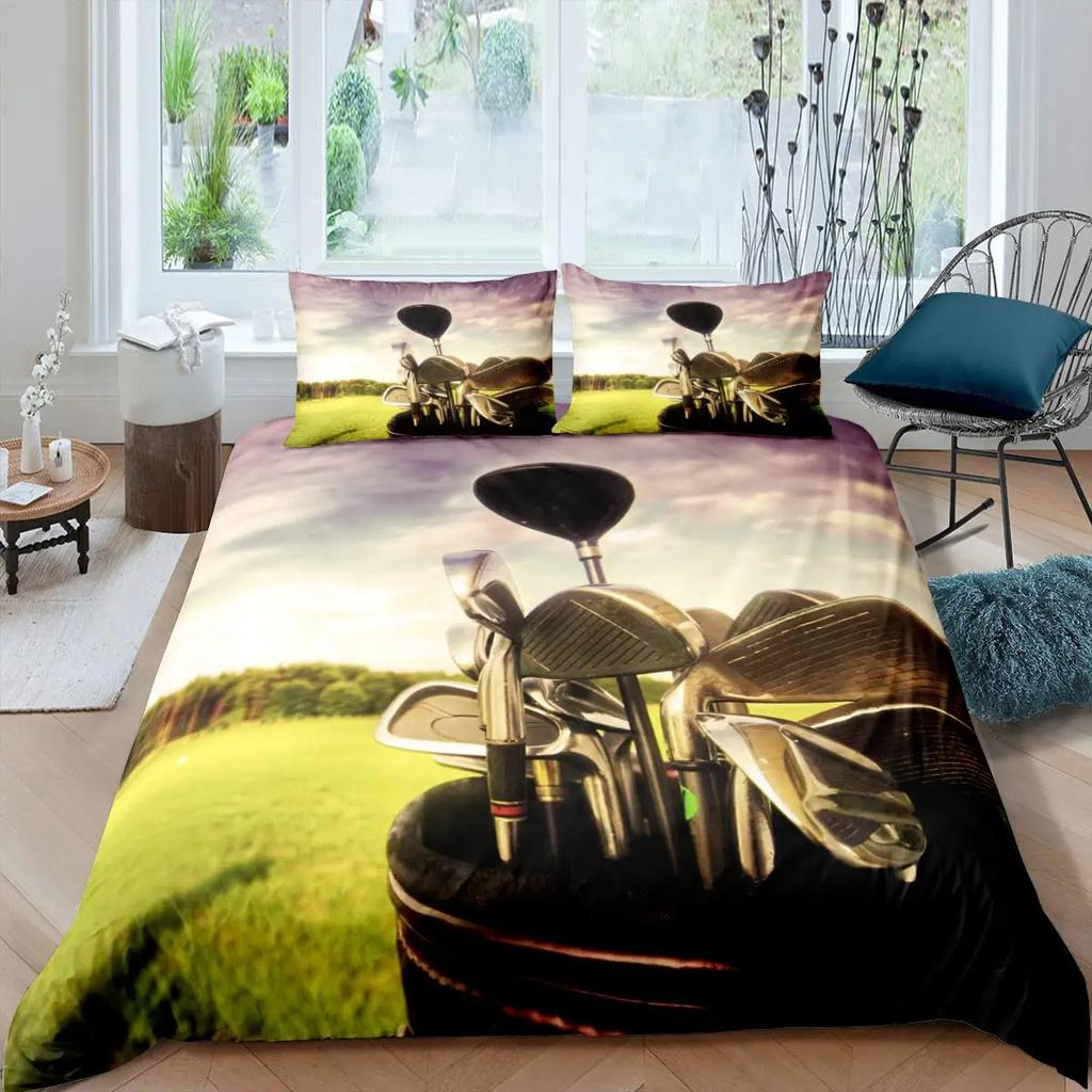 Golf Print Duvet Set Three-Piece Sports Game Theme Bedding Set