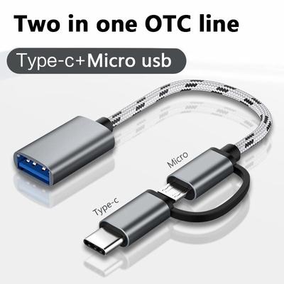 Cavo adattatore OTG 2 in 1 da micro/tipo C a USB 2.0 con motivo tigre intrecciato che supporta mouse e tastiera per unità flash USB
