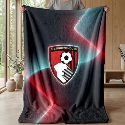 Couverture Flottante en Flanelle Imprimée Football Bournemouth, Couverture Jetée Douce Chaude Légère pour Canapé Lit Camping