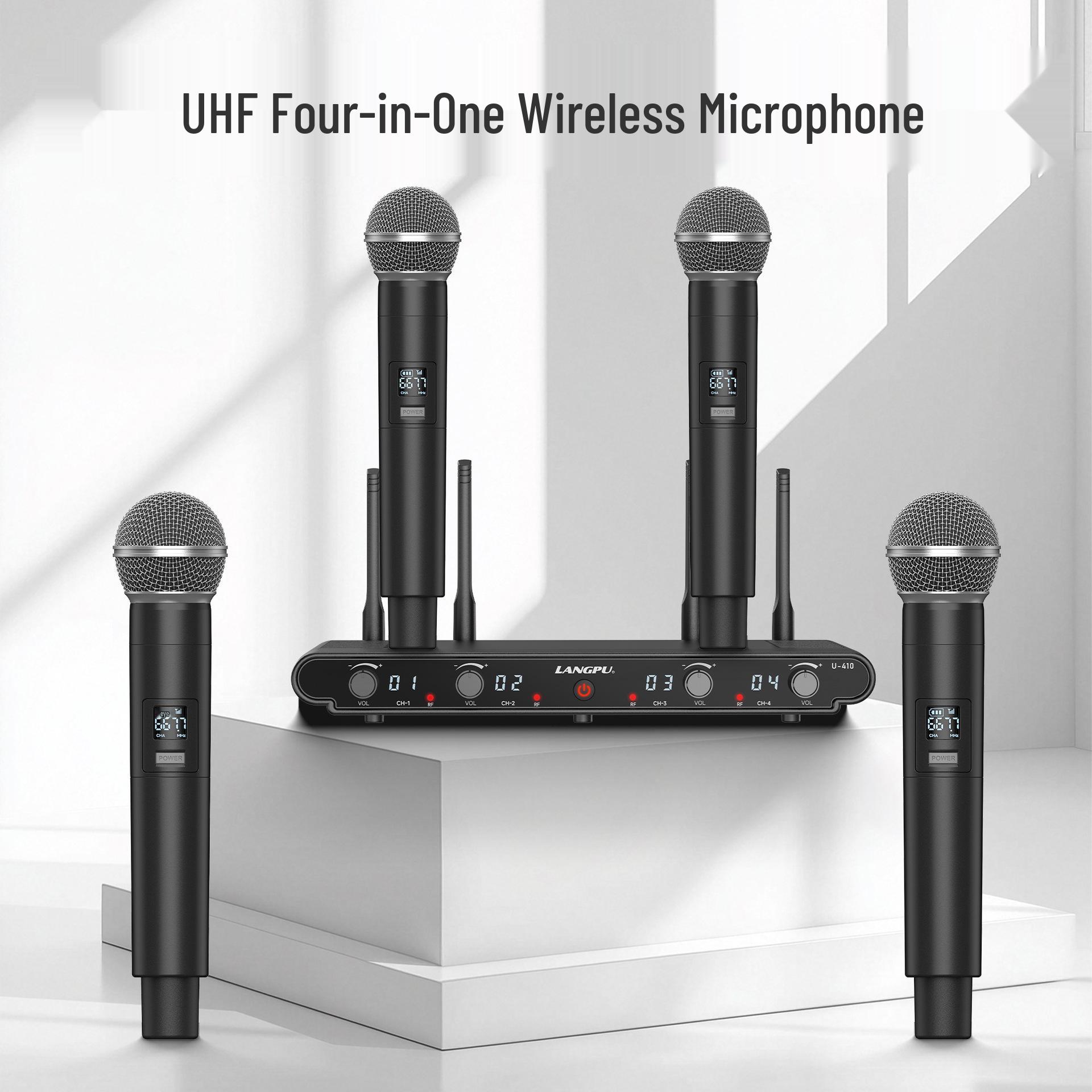 

U-Band 4-in-1 Wireless Dynamic Microphone for Stage, Meetings & Karaoke UHF frequency hopping